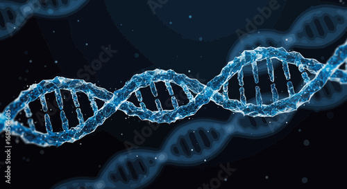 Abstract polygonal dna helix structure on a dark blue background illustration