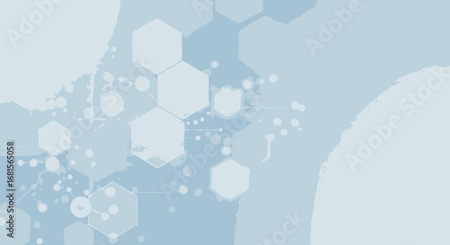 Abstract light blue science background with hexagons and connected molecules