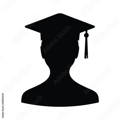 A silhouetted graduate wearing a graduation cap, representing education and success