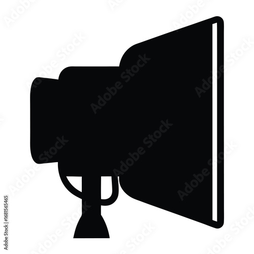 Silhouette illustration of a black megaphone on a white background shouting out