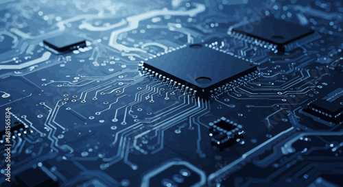 Detailed shot of a computer motherboard showcasing intricate circuitry design