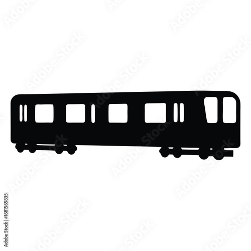 Silhouette depiction of a passenger train car with windows and wheels