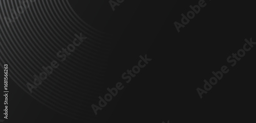 Black abstract background features curved lines and subtle gradients, creating a modern and minimalist design with a touch of elegance and sophisticated dark aesthetic