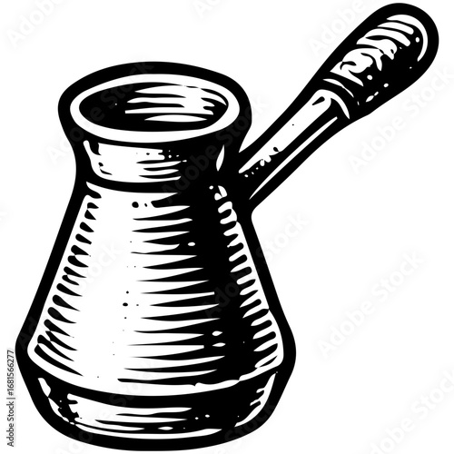 Traditional Turkish Coffee Pot Icon - Cezve Brewing Tool Illustration
