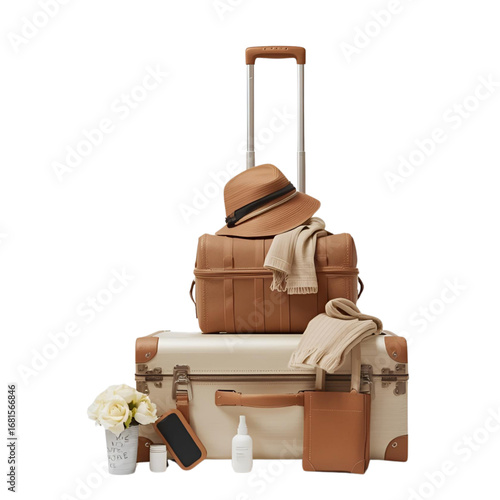 Luggage, transparent background, essential equipment for travel and tourism