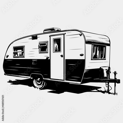 Travel Trailer Vintage Graphic Icon Set Logotype Style Flat Design,  Adventure Trailer Illustration Vector Black Art