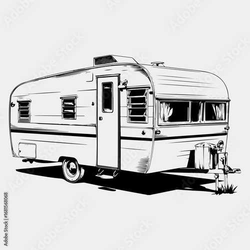Travel Trailer Vintage Graphic Icon Set Logotype Style Flat Design,  Adventure Trailer Illustration Vector Black Art
