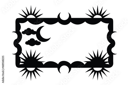 Simple Sky Elements Frame. Vector Border with Sun, Clouds, and Moon