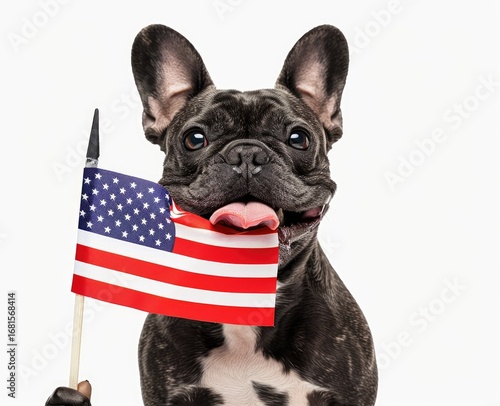 independence day 4th of july dog, black dog lying down on the grass and holding American flag Happy Independence day, Labor day, Memorial day