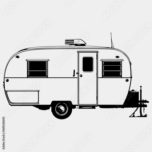 Travel Trailer Vintage Graphic Icon Set Logotype Style Flat Design,  Adventure Trailer Illustration Vector Black Art
