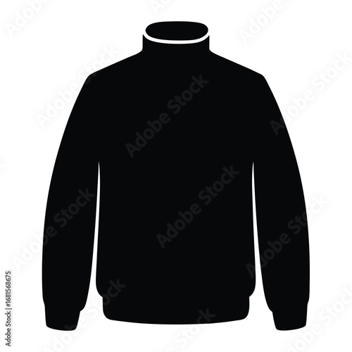 Black long sleeved turtleneck sweatshirt with white trim, illustration of garment