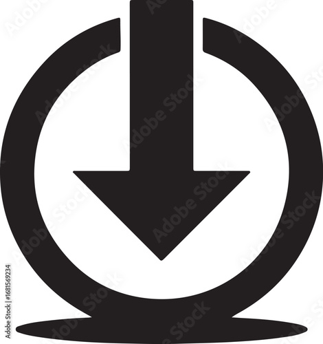 Black download icon with circular arrow and downward pointing arrow