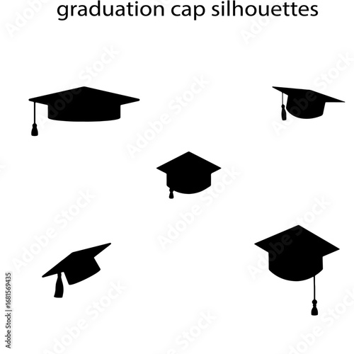 Set of graduation cap silhouettes