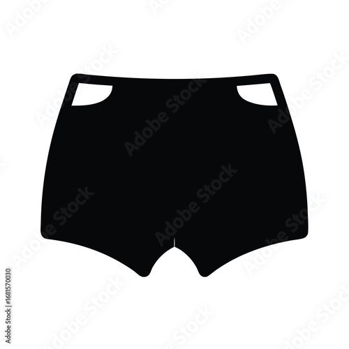 Black and white minimalistic icon image of a pair of casual shorts