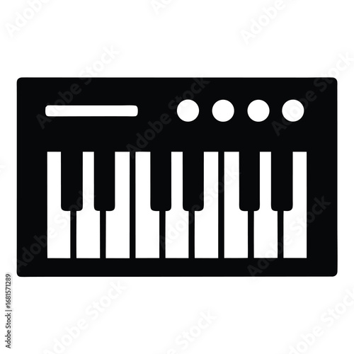 Simple black and white vector icon of a keyboard music instrument