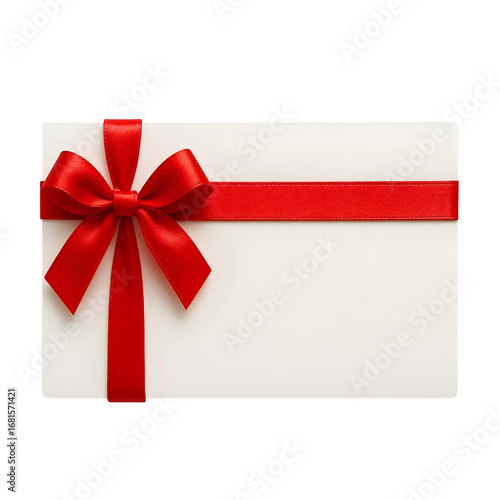 Card with red ribbon isolated on white background