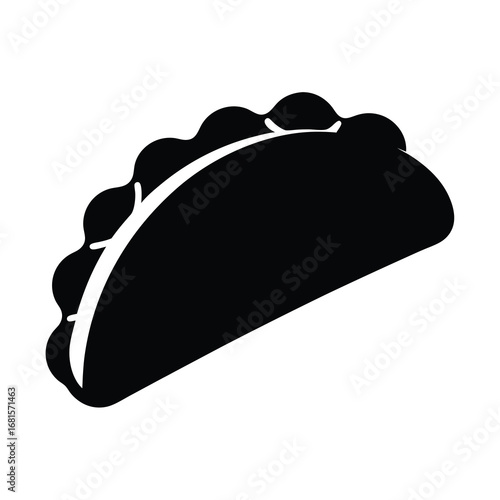 Black and white silhouette of a delicious looking taco or empanada