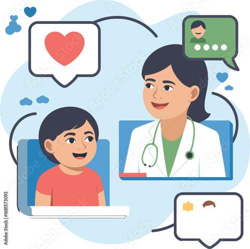 Doctor and child telemedicine consultation online health care medical chat