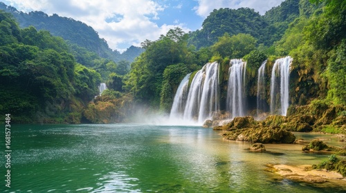 Long exposure image of a wonderful waterfall. Tortum Waterfall morning view. Uzundere, Erzurum, Turkey
