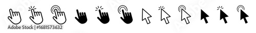 Computer cursor icon pack PNG Transparent background with arrows, pointers, clicks, loading symbols, and web UI vector design