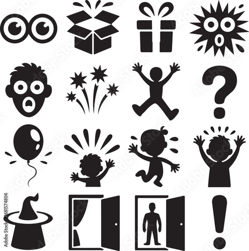 Surprise Celebration and Emotion Icons Set Silhouette Vector illustration