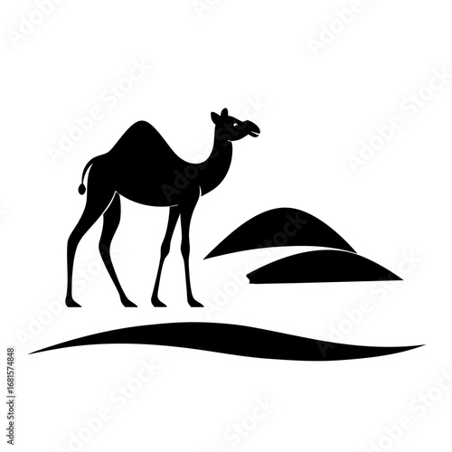 Camel and desert dunes silhouette