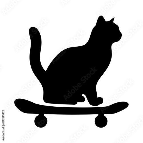 Black cat silhouette riding a skateboard silhouette