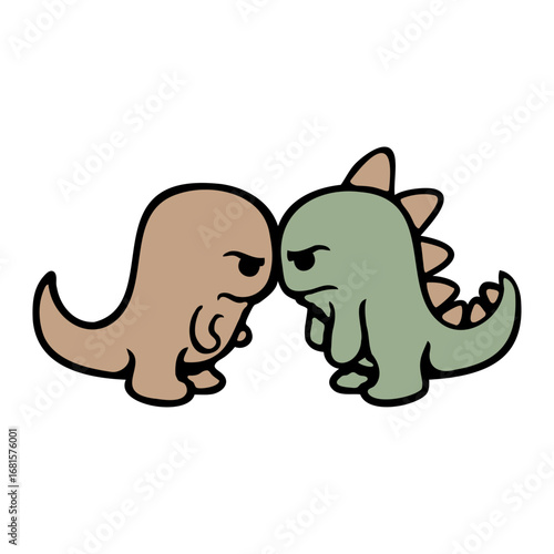 2 Enemy T-Rex Stegosaurus Friends Angry Argue Evil Team Fight