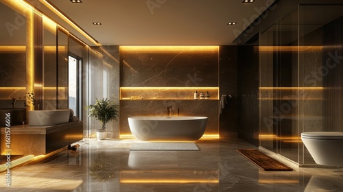 A luxurious bathroom with a freestanding bathtub