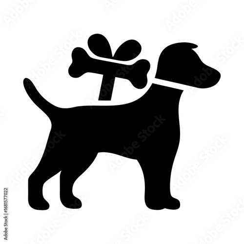 Happy dog with bone and bow silhouette