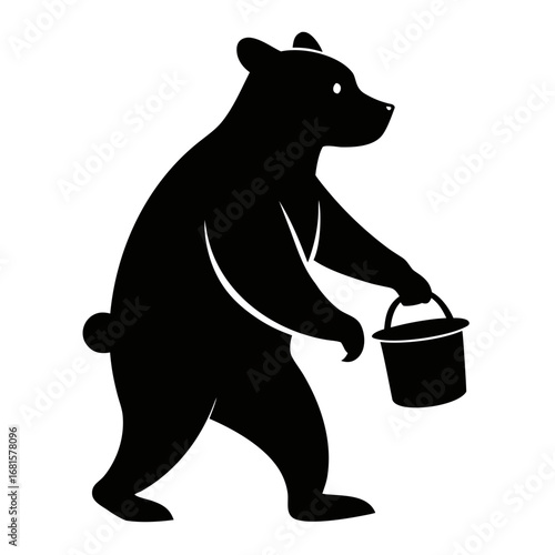 Black bear walking with a bucket silhouette