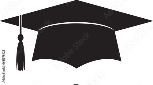 Black Graduation Cap Silhouette Vector on White Background Education Symbol