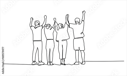 Continuous one line art of a group of friends Enjoying a line dancing vector illustration.