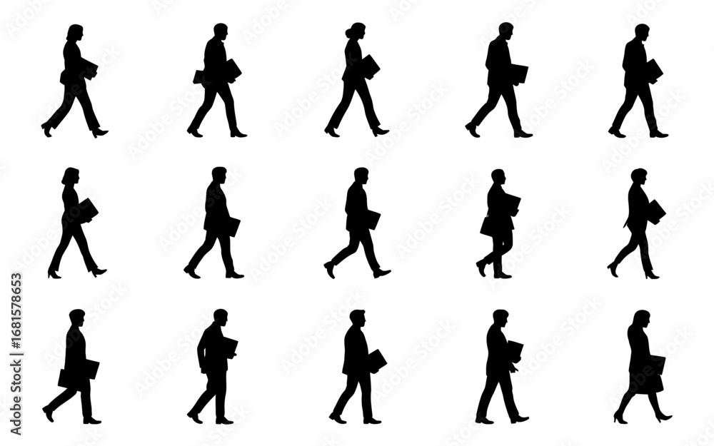 Obraz premium Vector art of silhouettes of business people walking
