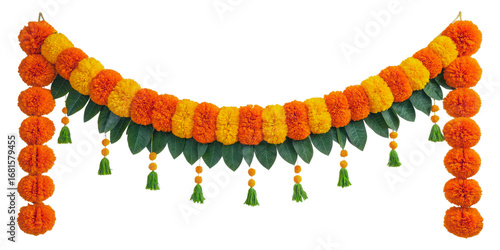 Vibrant indian marigold toran garland for festive decorations and celebrations transparent background