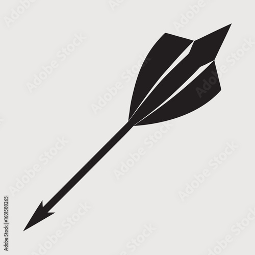 Simple black arrow icon with feathered fletching on a light gray background
