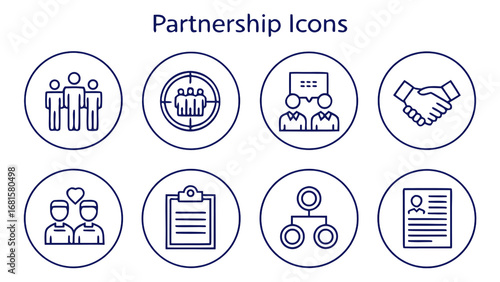 Business partnership agreement collaboration icon set for corporate communication and teamwork transparent background