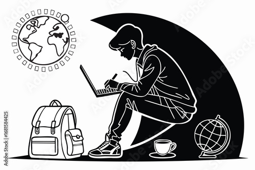 Cartoon retro vector art icon of a man with a shovel and a woman with a bag