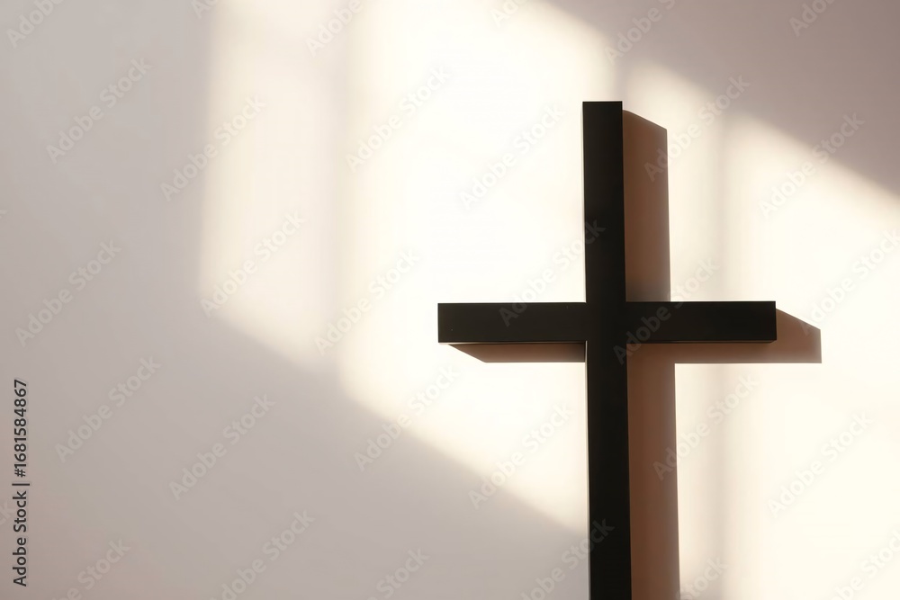 Naklejka premium Ash Wednesday symbolic stock plain solid black cross drawn on white background