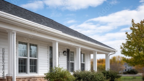 Wallpaper Mural A picturesque view of a charming residential home showcasing its elegant architecture, surrounded by greenery and a clear blue sky. Torontodigital.ca