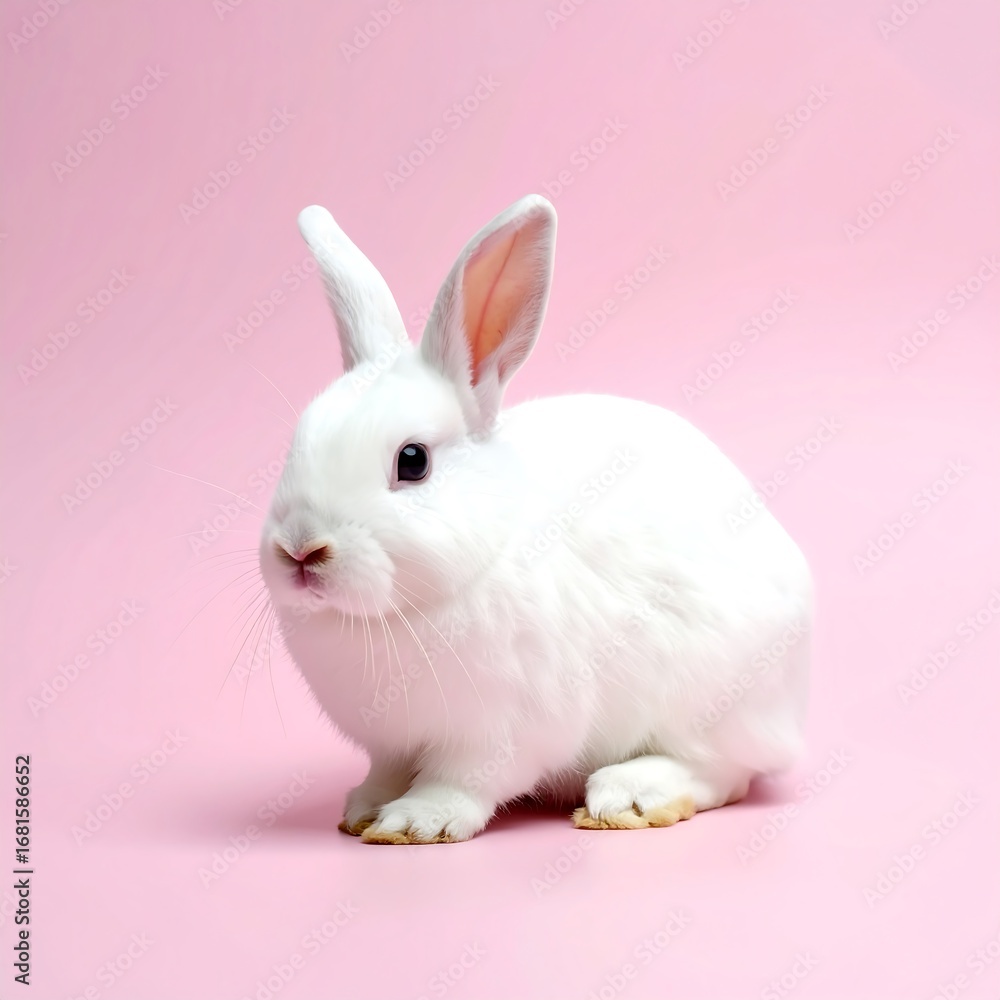 Obraz premium Adorable white rabbit on pink