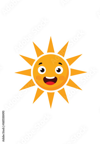 Happy cartoon sun character with bright rays and smiling face cheerful celestial body