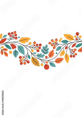 Beautiful autumn berry and leaf border decoration seamless pattern illustration