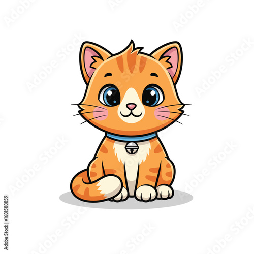 Adorable ginger tabby kitten with blue eyes sitting and looking cute illustration