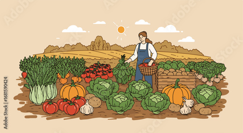 Farm harvest Woman gathering produce