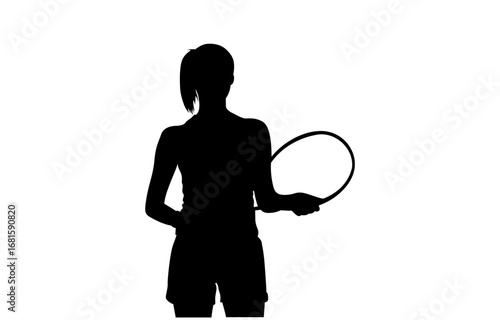 A strong, minimalist silhouette of a woman playing tennis.