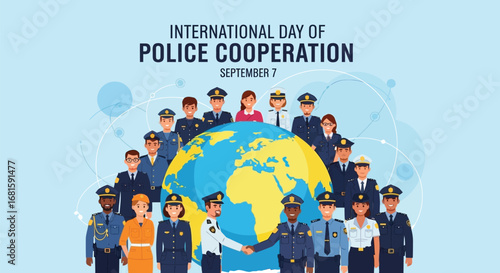 International day of police cooperation with officers around the globe illustration