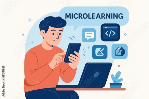 Microlearning illustration showcasing online education and technology integration for modern