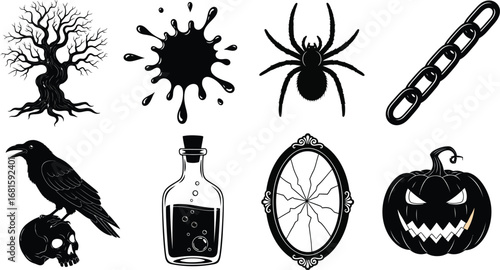Spooky halloween vector illustration with scary elements design