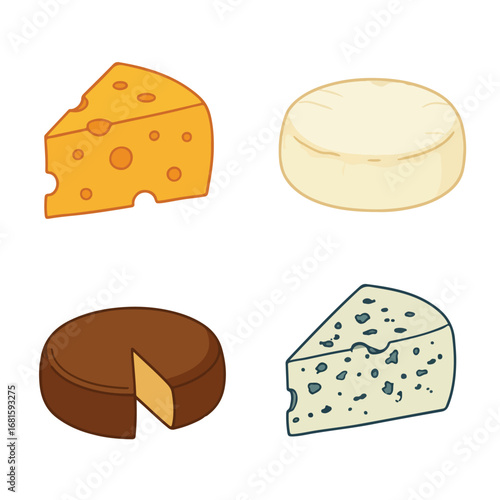 Cheese platter Assorted dairy product with holes, wedge cut and round shapes